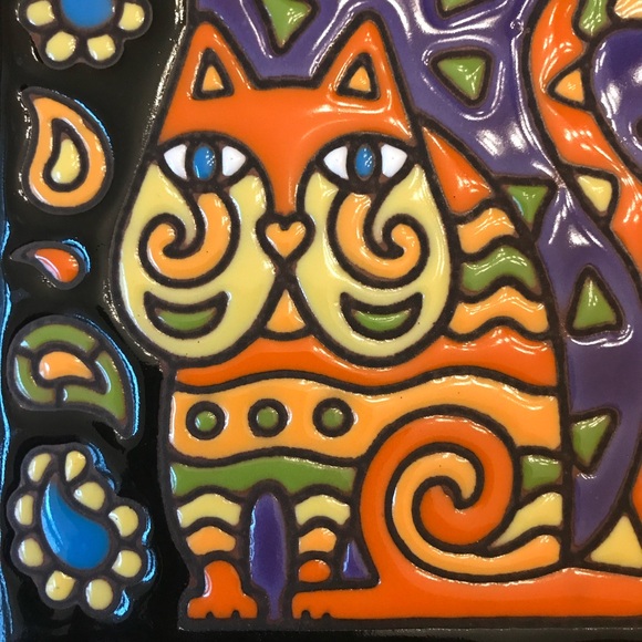 Hand Glazed 6”x6” Art Tile “Cat N Paisley” - Picture 2 of 10